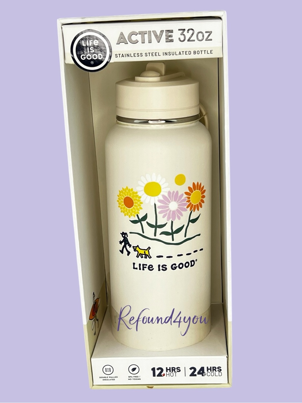 Life is Good - ‘Walk through Flowers’ 32 oz insulated H20 bottle. NWT. Firm!